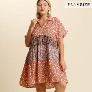 RESTOCKED Umgee Plus Salmon Mix Print Boho Dress